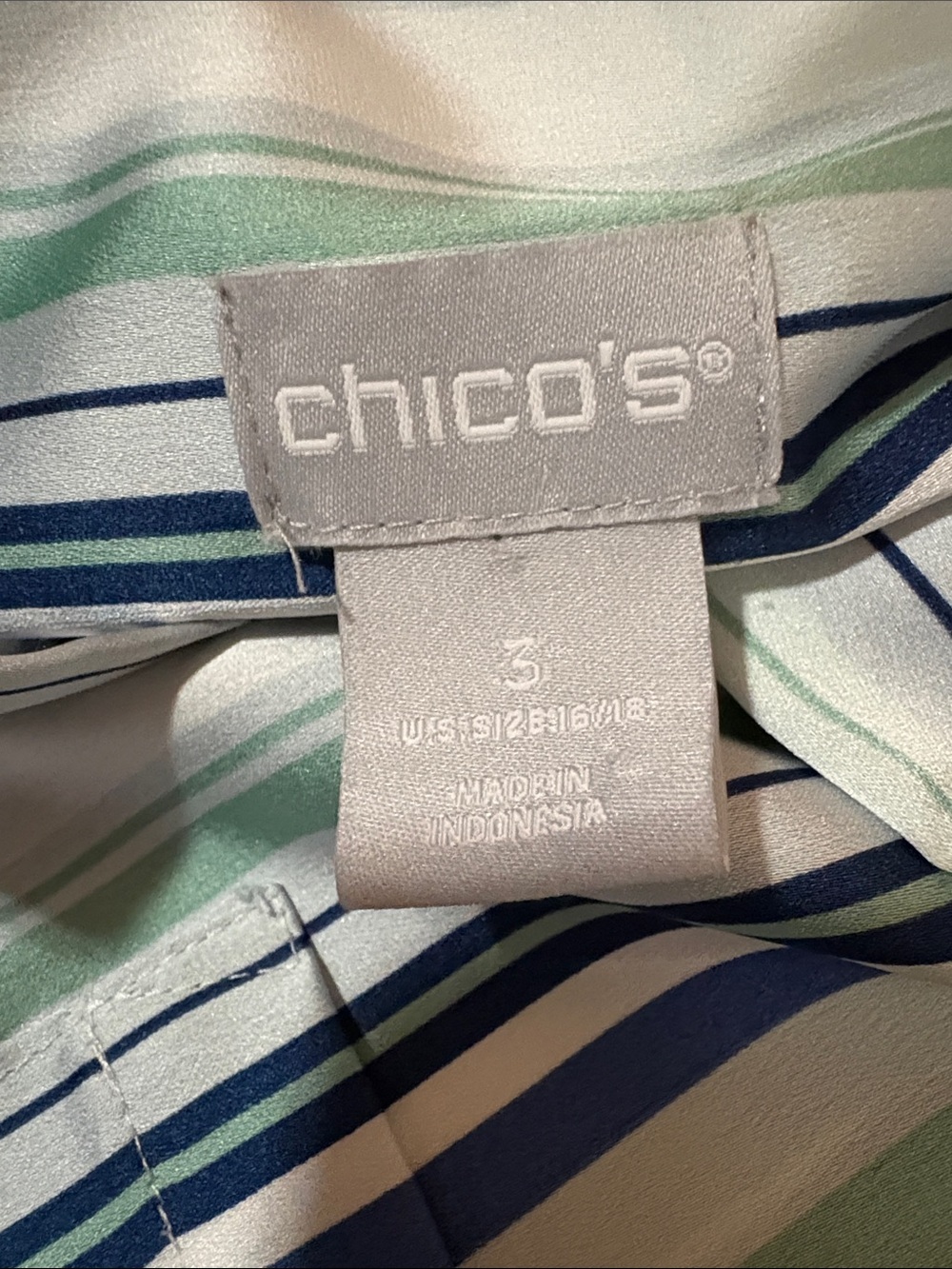 Chico’s Striped Satin Button Down Blouse - Picture 5 of 7
